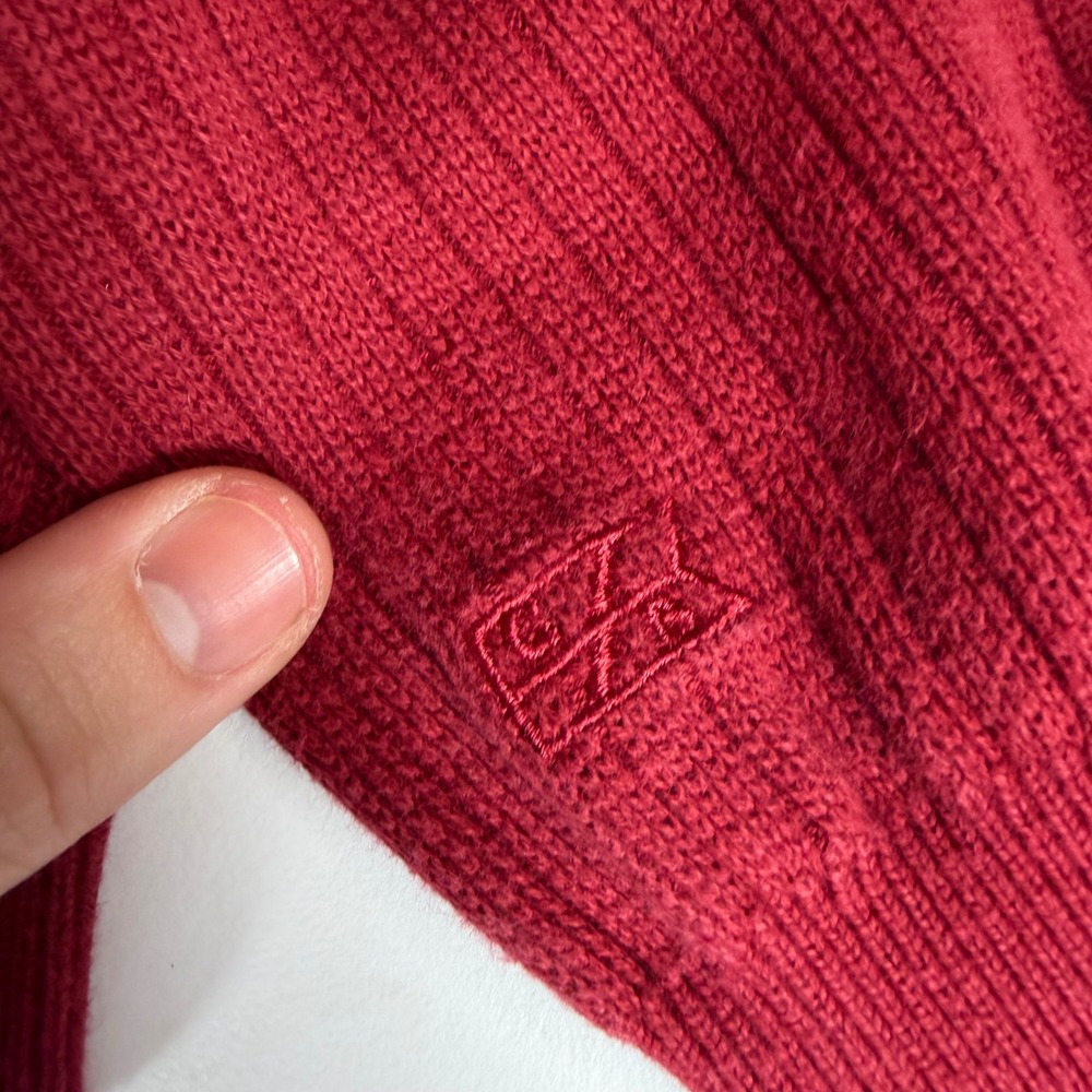 Cutter & Buck Men Red Ribbed Quarter Zip Long Sleeve Sweater Large Cotton - Picture 3 of 7